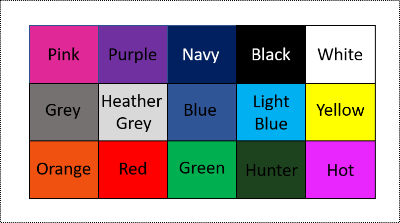 Apparel COLOR Chart